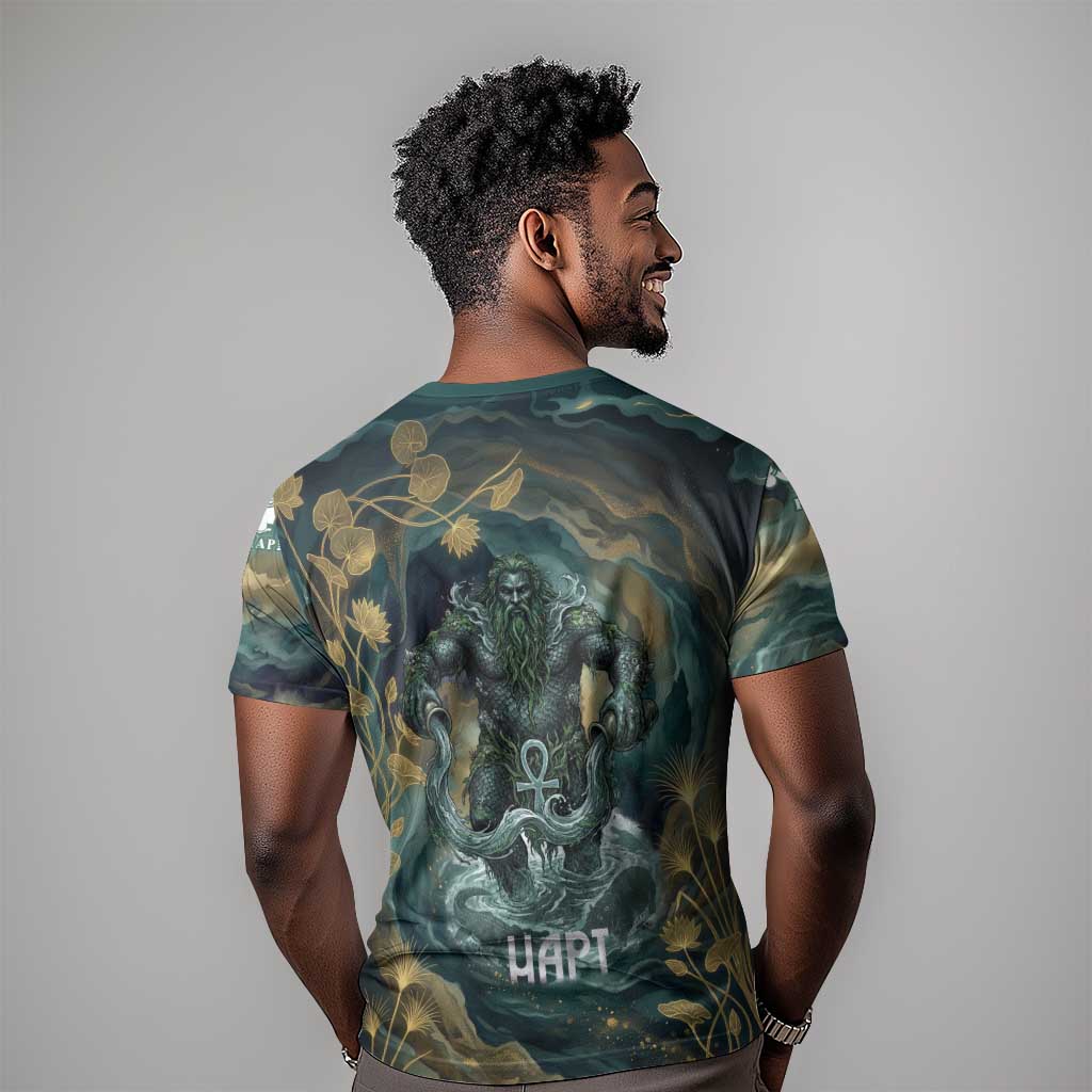 Egyptian Hapi T-Shirt God of the Nile Ankh Symbol Lotus Flowers and Sacred River Energy Graphic Tee