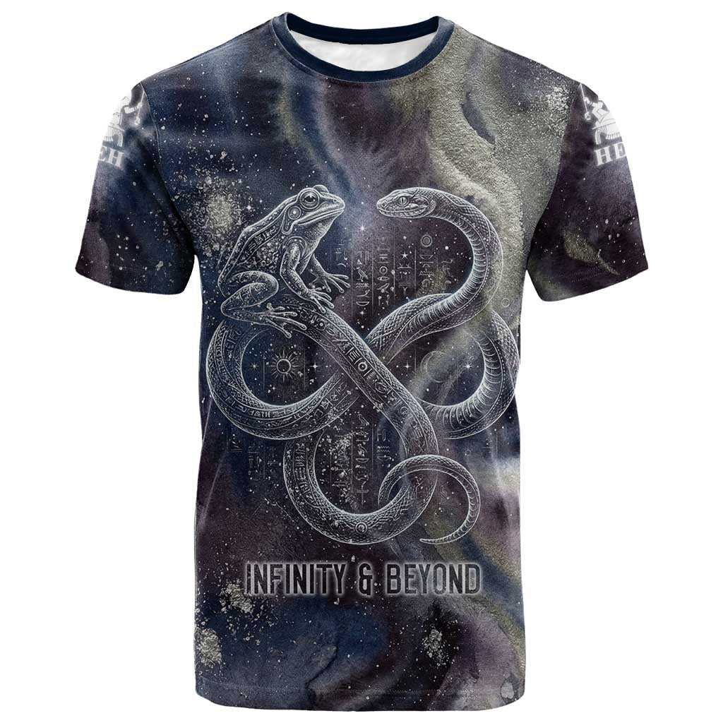 Egyptian Heh and Hauhet T-Shirt Serpent Duo Design Cosmic Infinity and Eternal Balance Motif Graphic Tee