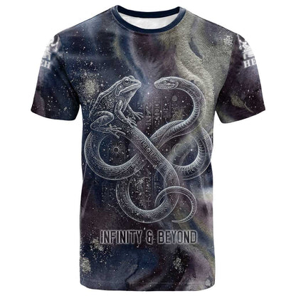 Egyptian Heh and Hauhet T-Shirt Serpent Duo Design Cosmic Infinity and Eternal Balance Motif Graphic Tee