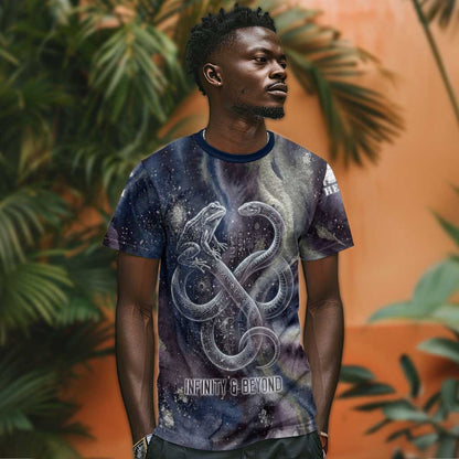 Egyptian Heh and Hauhet T-Shirt Serpent Duo Design Cosmic Infinity and Eternal Balance Motif Graphic Tee