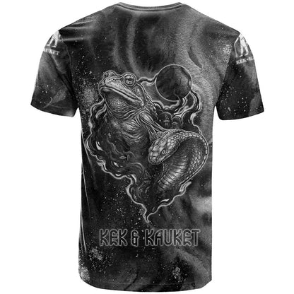 Kek and Kauket Egyptian T-Shirt Primordial Darkness Design Cosmic Frogs and Serpents Graphic Tee
