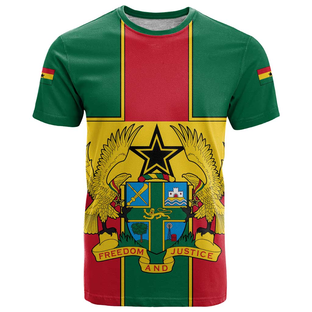Ghana Flag T-Shirt with Coat of Arms Design Graphic Tee
