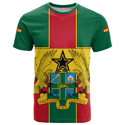 Ghana Flag T-Shirt with Coat of Arms Design Graphic Tee