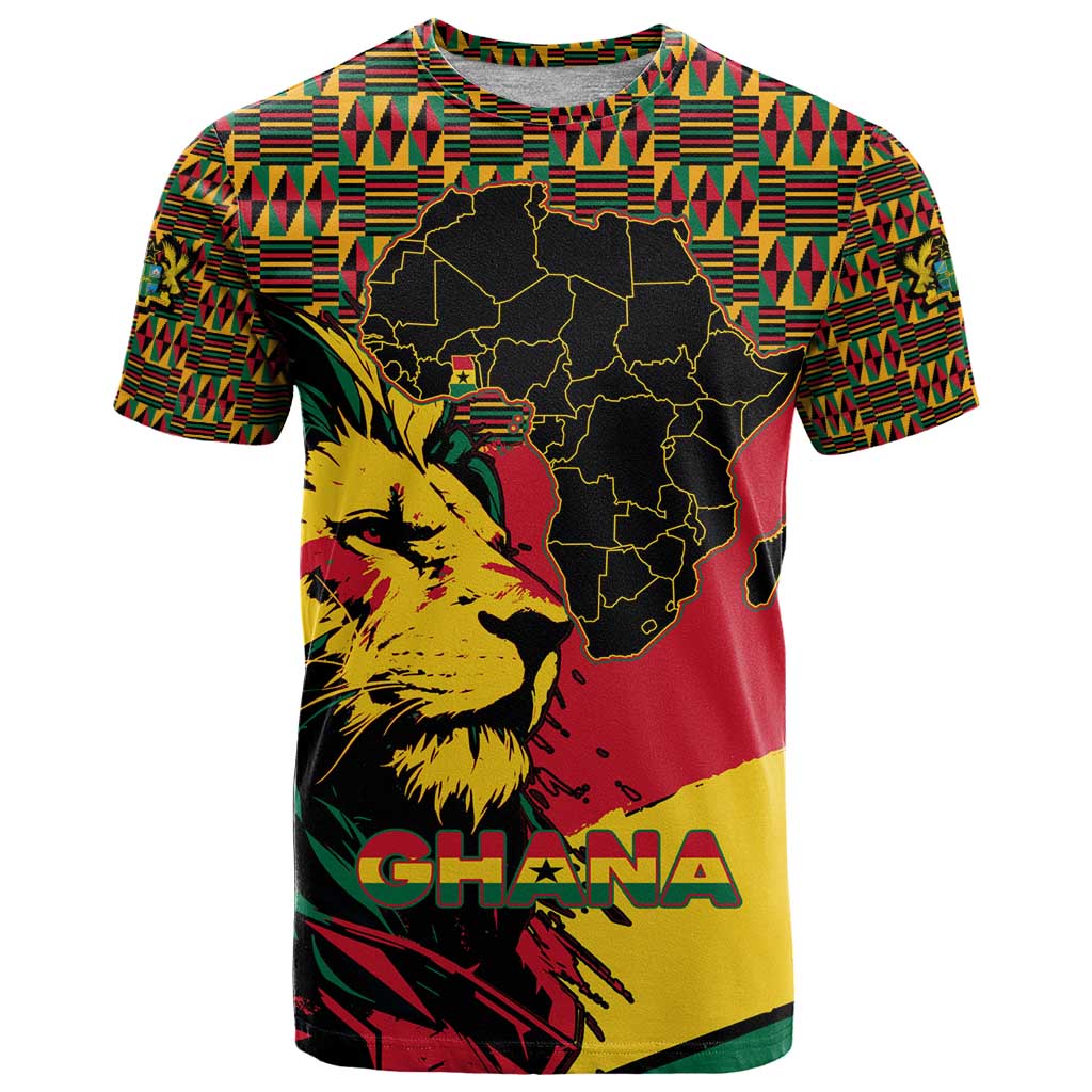 Ghana Lion T-Shirt - Map & Coat of Arms Grunge Style Design Graphic Tee