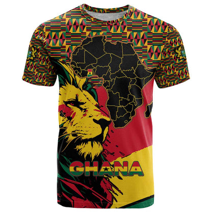 Ghana Lion T-Shirt - Map & Coat of Arms Grunge Style Design Graphic Tee