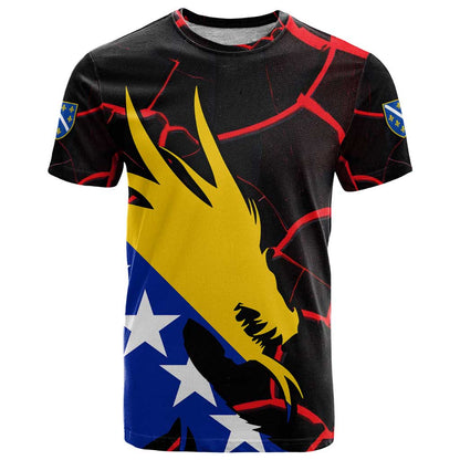 Bosnia and Herzegovina Flag T-Shirt with Dragon Shape - Fusion of National Pride & Sports Spirit Graphic Tee