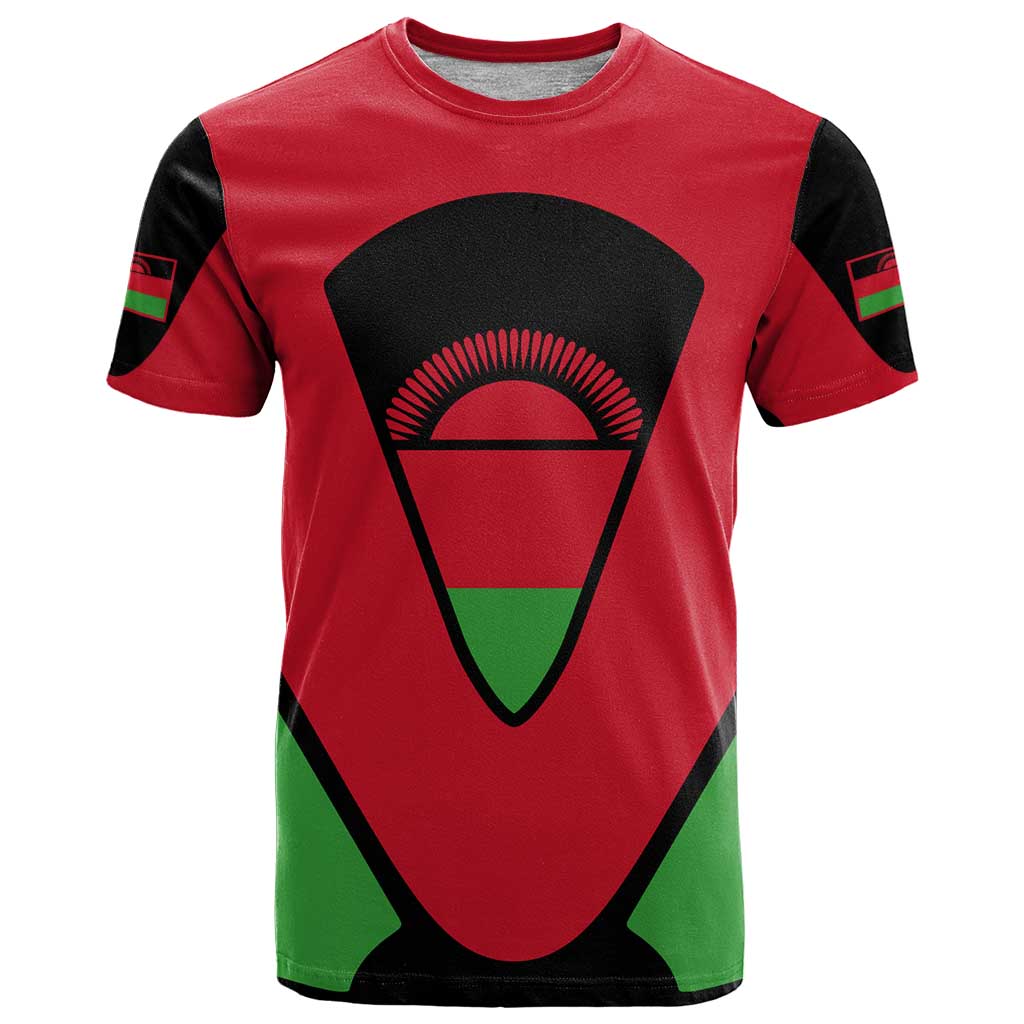 Malawi Flag T-Shirt Colors Blended with National Emblem - Symbolic Design Graphic Tee