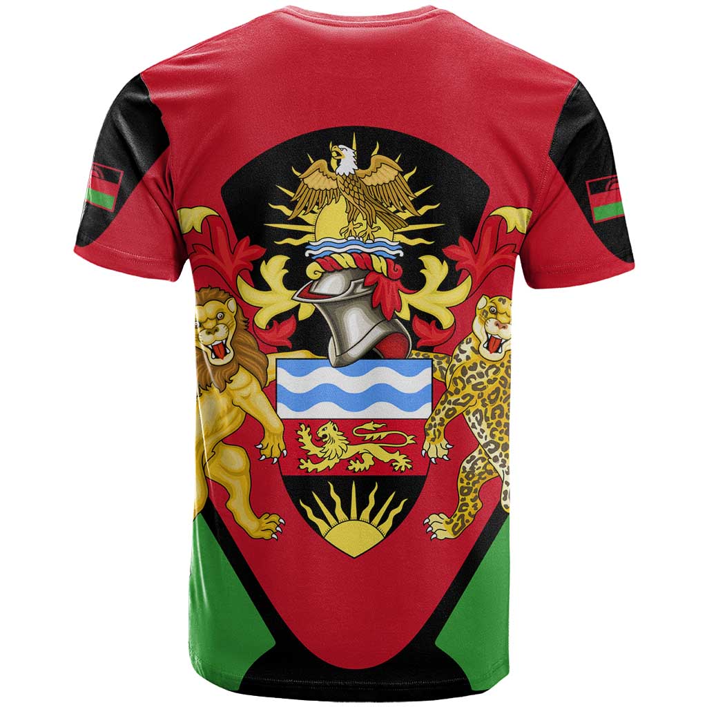 Malawi Flag T-Shirt Colors Blended with National Emblem - Symbolic Design Graphic Tee