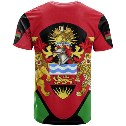 Malawi Flag T-Shirt Colors Blended with National Emblem - Symbolic Design Graphic Tee