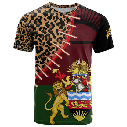 Malawi T-Shirt Coat of Arms & Leopard Print - Unique Motif Fusion Graphic Tee
