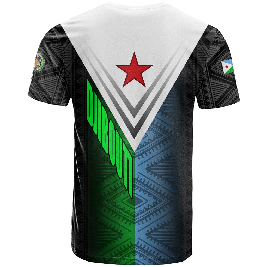 Djibouti Fusion T-Shirt Tribal Geometry Meets National Colors and Red Star Boldness Graphic Tee
