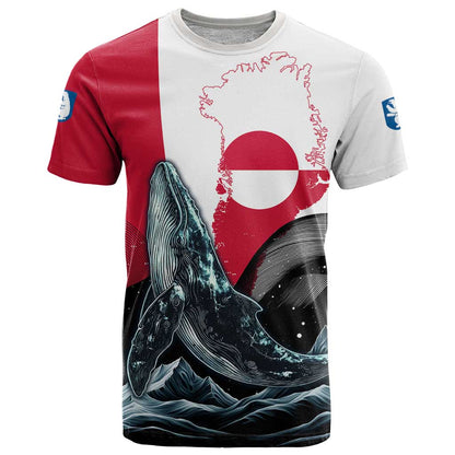 Greenland Whale T-Shirt with Arctic Waves and Where the Ice Meets the Sky Text Design Graphic Tee