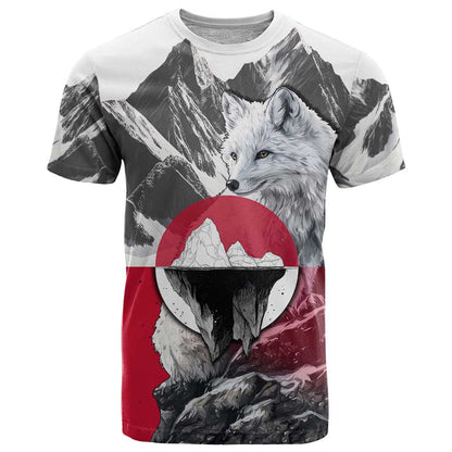 Greenland T-Shirt with Arctic Fox, Mountains, and Frozen Yet Fierce Text Design Graphic Tee