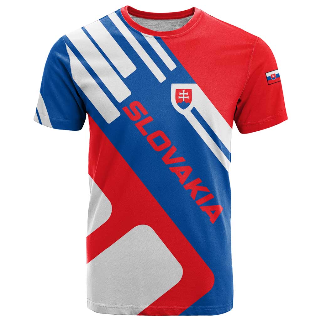 Slovakia Red Blue White Geometric Flag Design T-Shirt with National Crest Graphic Tee