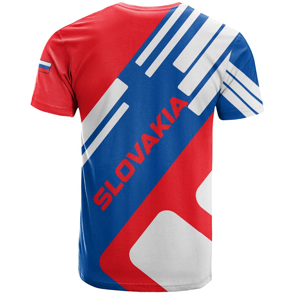Slovakia Red Blue White Geometric Flag Design T-Shirt with National Crest Graphic Tee