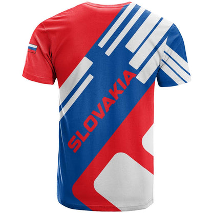 Slovakia Red Blue White Geometric Flag Design T-Shirt with National Crest Graphic Tee