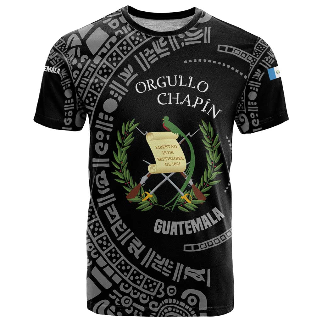 Guatemala National Emblem T-Shirt with Mayan Pattern and Orgullo Chapin Quote Design Graphic Tee