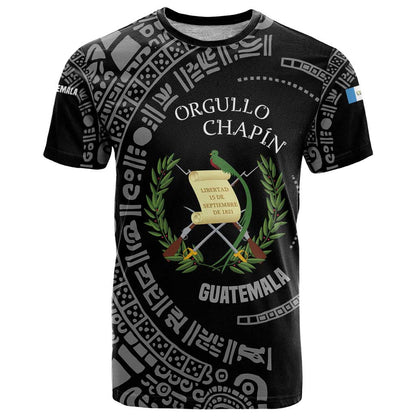 Guatemala National Emblem T-Shirt with Mayan Pattern and Orgullo Chapin Quote Design Graphic Tee