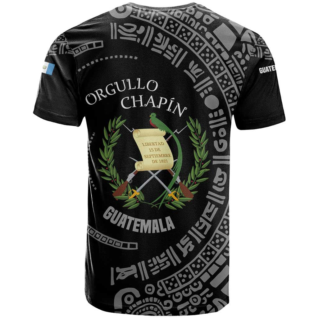 Guatemala National Emblem T-Shirt with Mayan Pattern and Orgullo Chapin Quote Design Graphic Tee