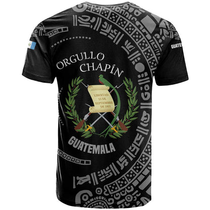 Guatemala National Emblem T-Shirt with Mayan Pattern and Orgullo Chapin Quote Design Graphic Tee