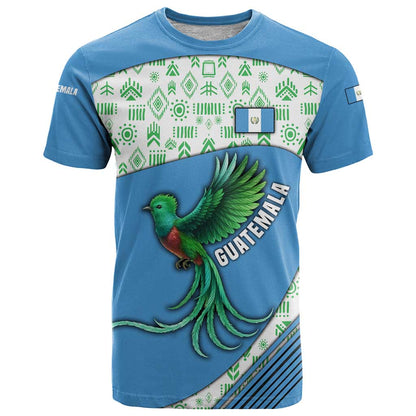 Guatemala Quetzal Bird T-Shirt with Tribal Motif and Libre Como El Quetzal Design Graphic Tee