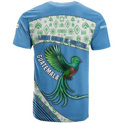 Guatemala Quetzal Bird T-Shirt with Tribal Motif and Libre Como El Quetzal Design Graphic Tee