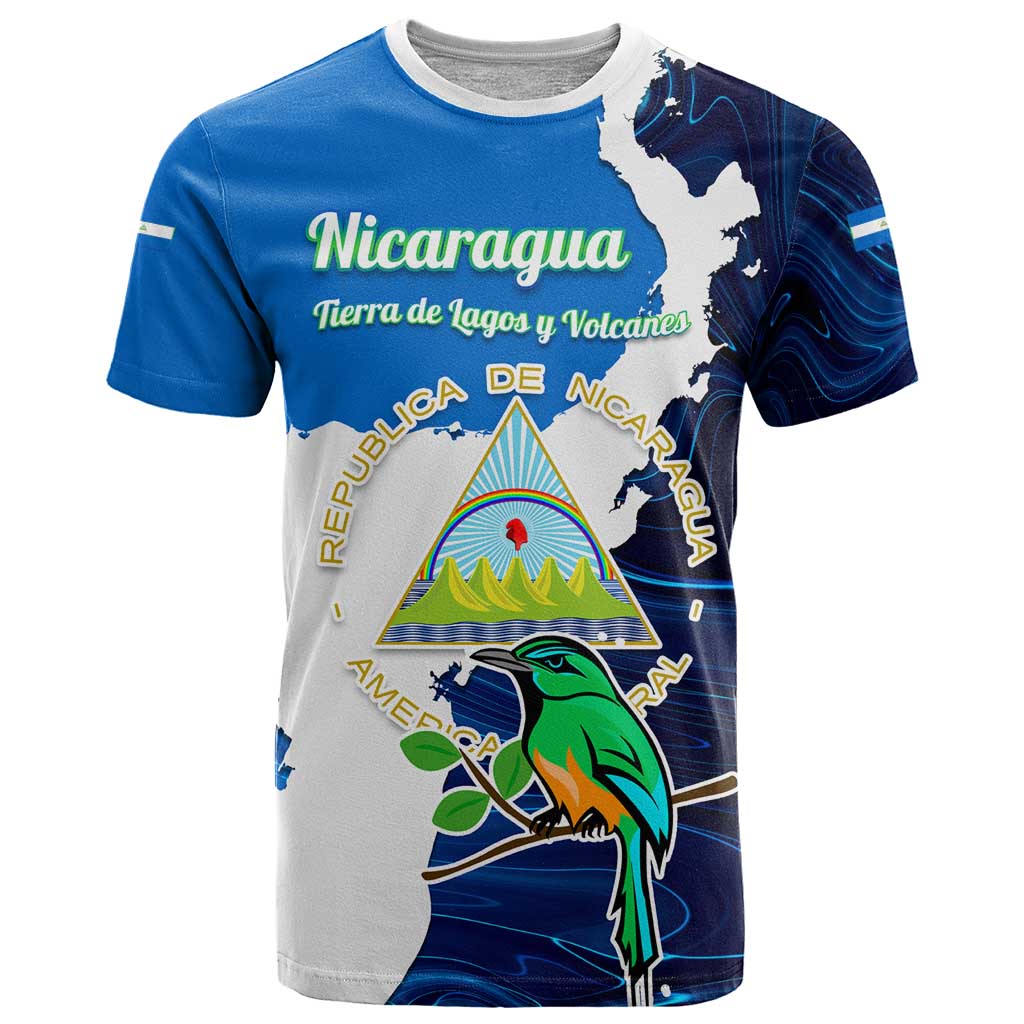 Nicaragua Guardabarranco Bird T-Shirt with Volcano Map and National Emblem Design Graphic Tee