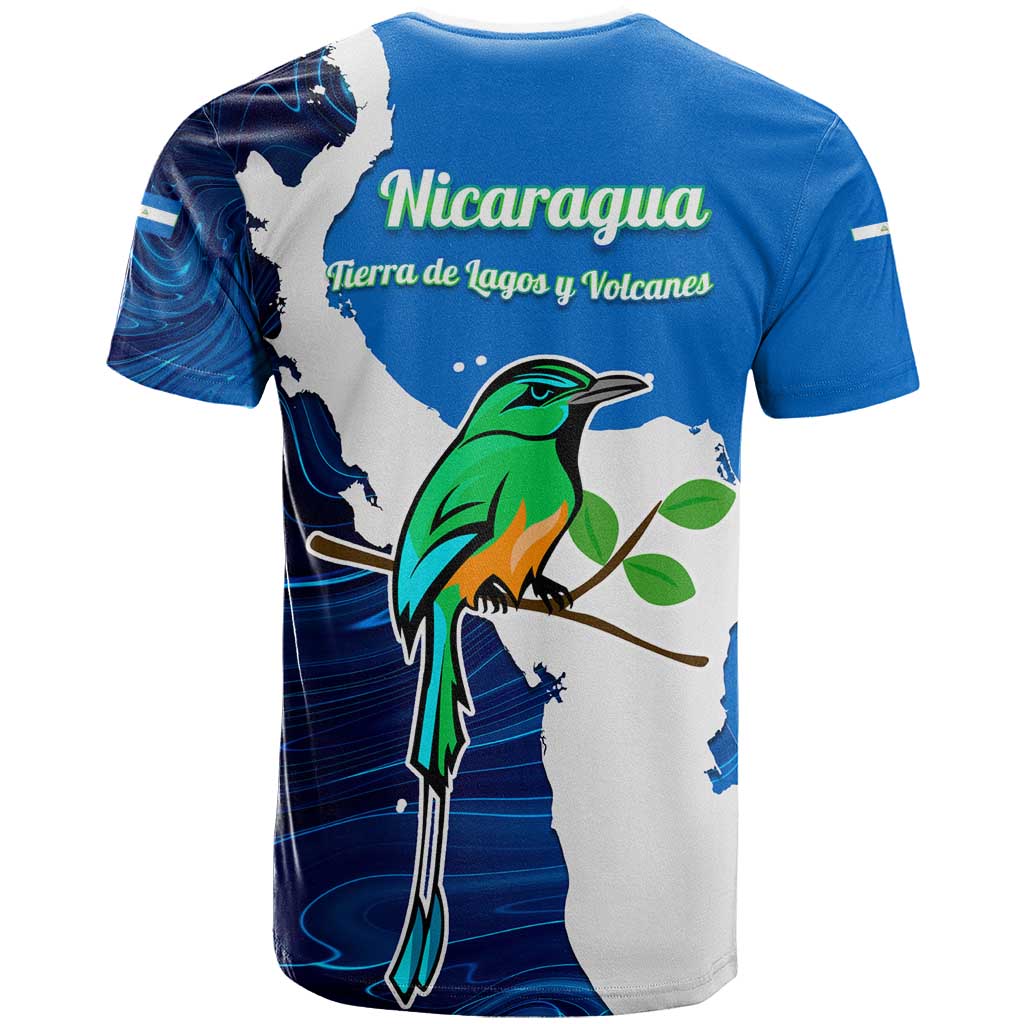 Nicaragua Guardabarranco Bird T-Shirt with Volcano Map and National Emblem Design Graphic Tee