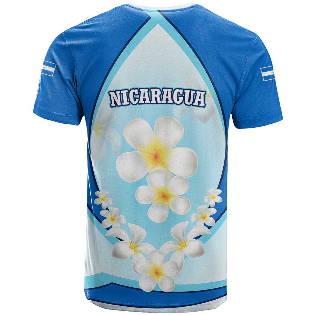 Nicaragua National Emblem T-Shirt with White Flor de Sacuanjoche and Blue Gradient Design Graphic Tee