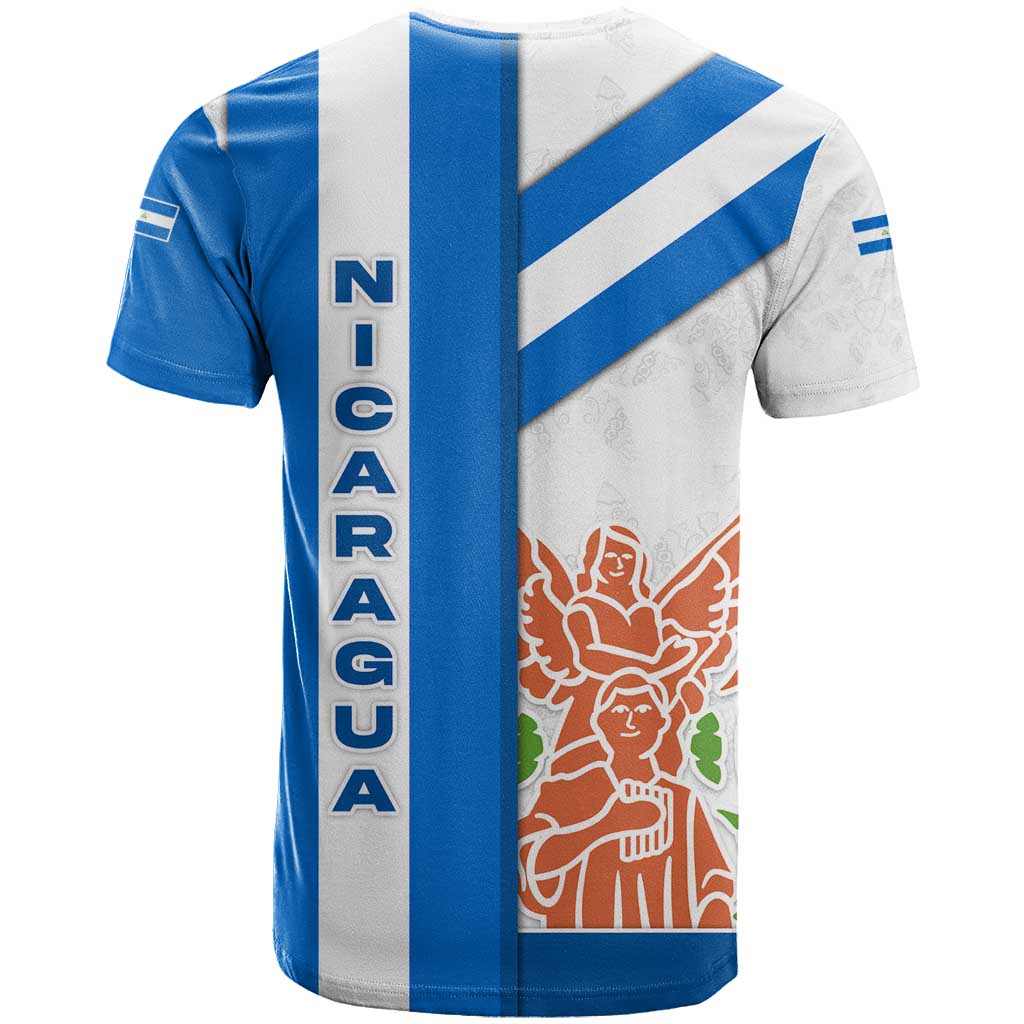 Nicaragua Cultural Art T-Shirt with Blue White Stripes and Indigenous Motif Design Graphic Tee