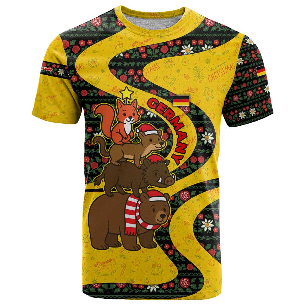 Germany Christmas T-Shirt with Bear Boar Otter Squirrel and Holiday Pattern Design Graphic Tee