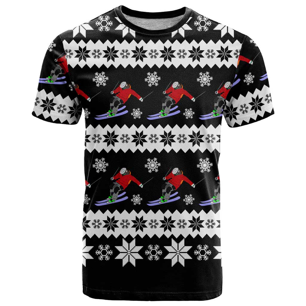 Skiing Snowflake Christmas T-Shirt Xmas Holiday Patterns Graphic Tee