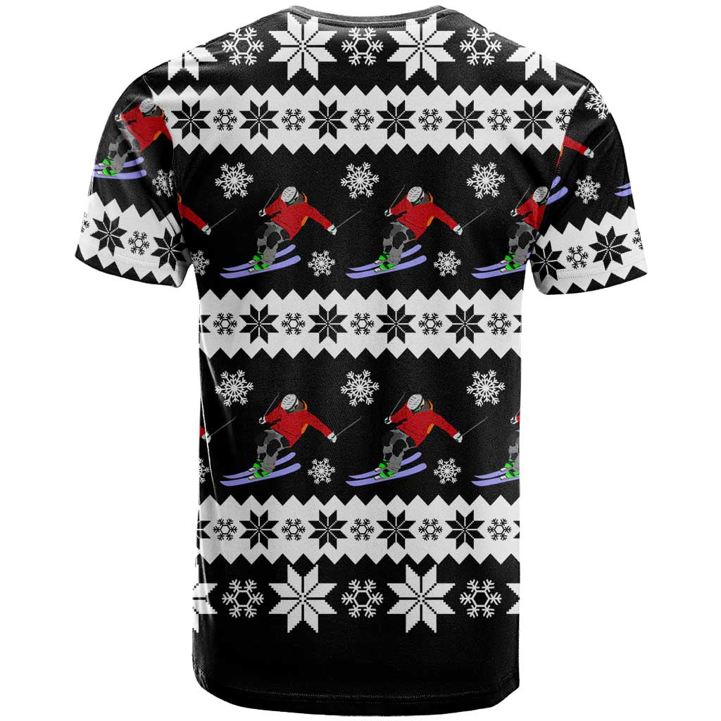 Skiing Snowflake Christmas T-Shirt Xmas Holiday Patterns Graphic Tee