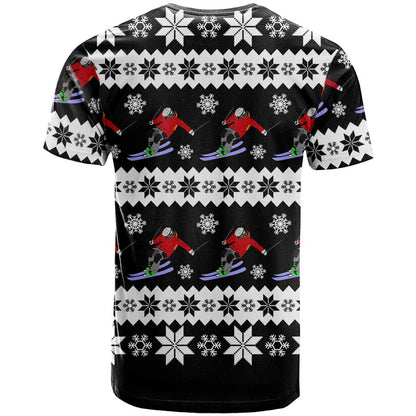 Skiing Snowflake Christmas T-Shirt Xmas Holiday Patterns Graphic Tee
