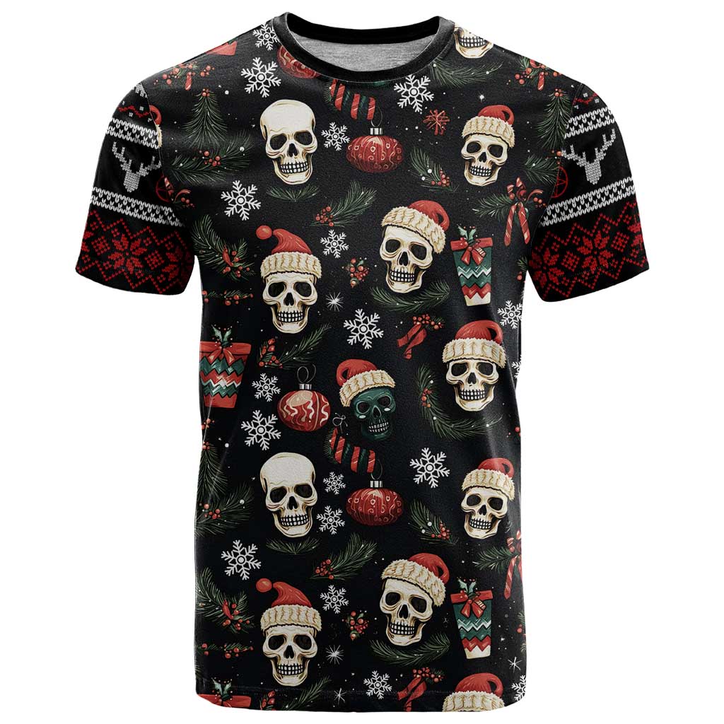 Skull Face Christmas T-Shirt Xmas Holiday Patterns Graphic Tee