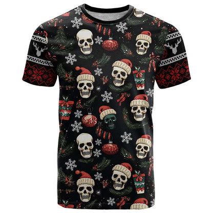 Skull Face Christmas T-Shirt Xmas Holiday Patterns Graphic Tee