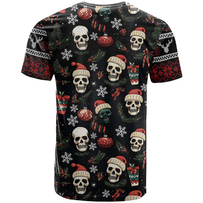 Skull Face Christmas T-Shirt Xmas Holiday Patterns Graphic Tee