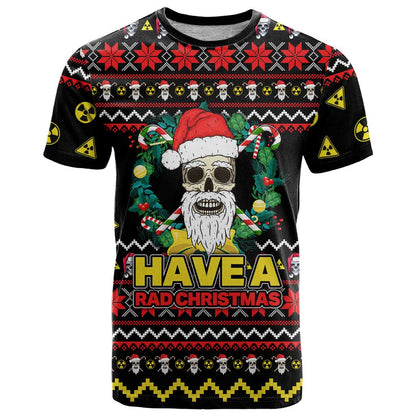 Skull Have A Rad Christmas T-Shirt Xmas Holiday Patterns Graphic Tee