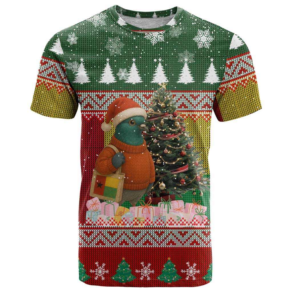 Guinea Bissau Christmas T-Shirt with Santa Penguin Christmas Tree and Red Green Yellow Snowflake Graphic Tee