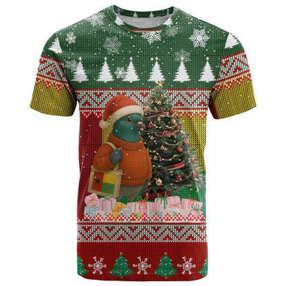 Guinea Bissau Christmas T-Shirt with Santa Penguin Christmas Tree and Red Green Yellow Snowflake Graphic Tee
