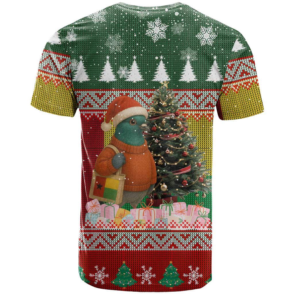 Guinea Bissau Christmas T-Shirt with Santa Penguin Christmas Tree and Red Green Yellow Snowflake Graphic Tee