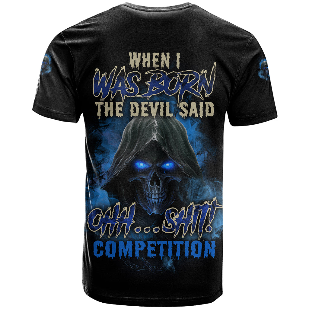 When I Was Born Reaper Fire Blue T-Shirt Graphic Tee