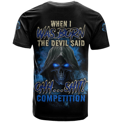 When I Was Born Reaper Fire Blue T-Shirt Graphic Tee