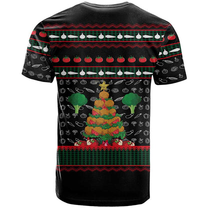 Vegan Christmas T-Shirt with Tis the Season to Go Vegan Quote and Vegetable Tree Graphic Tee