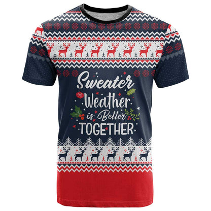Sweater Weather Christmas T-Shirt with Better Together Quote and Reindeer Snowflake Graphic Tee