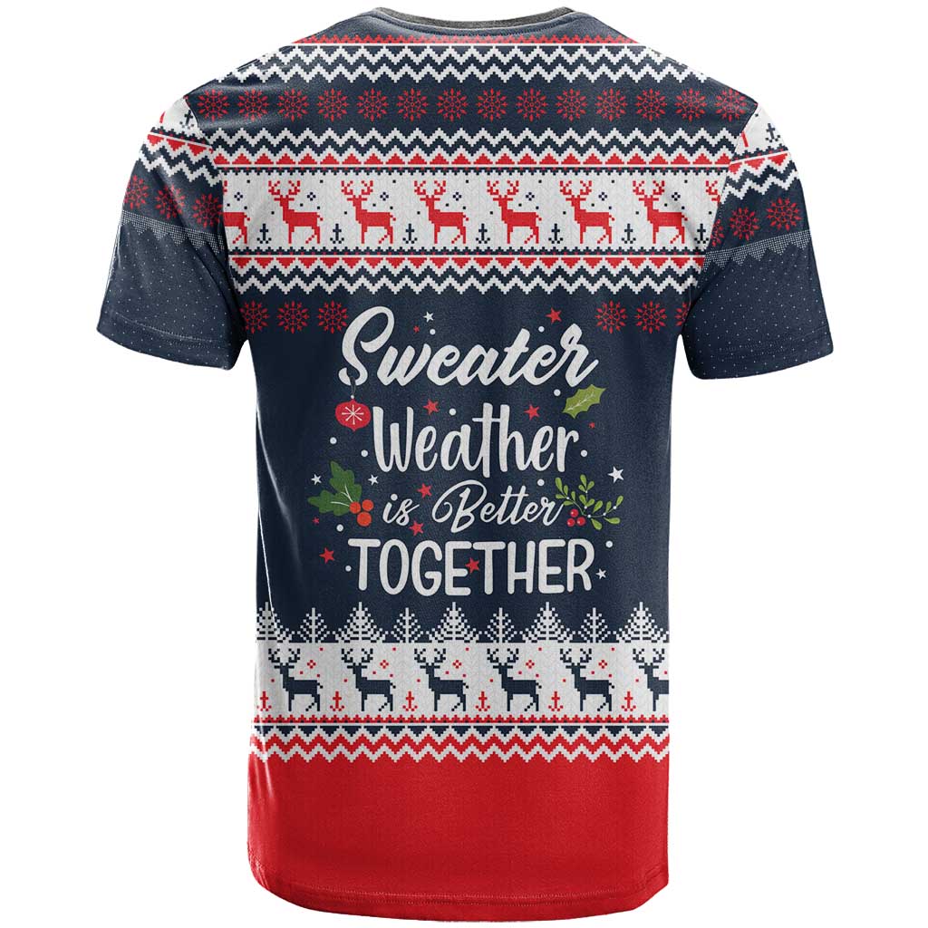 Sweater Weather Christmas T-Shirt with Better Together Quote and Reindeer Snowflake Graphic Tee