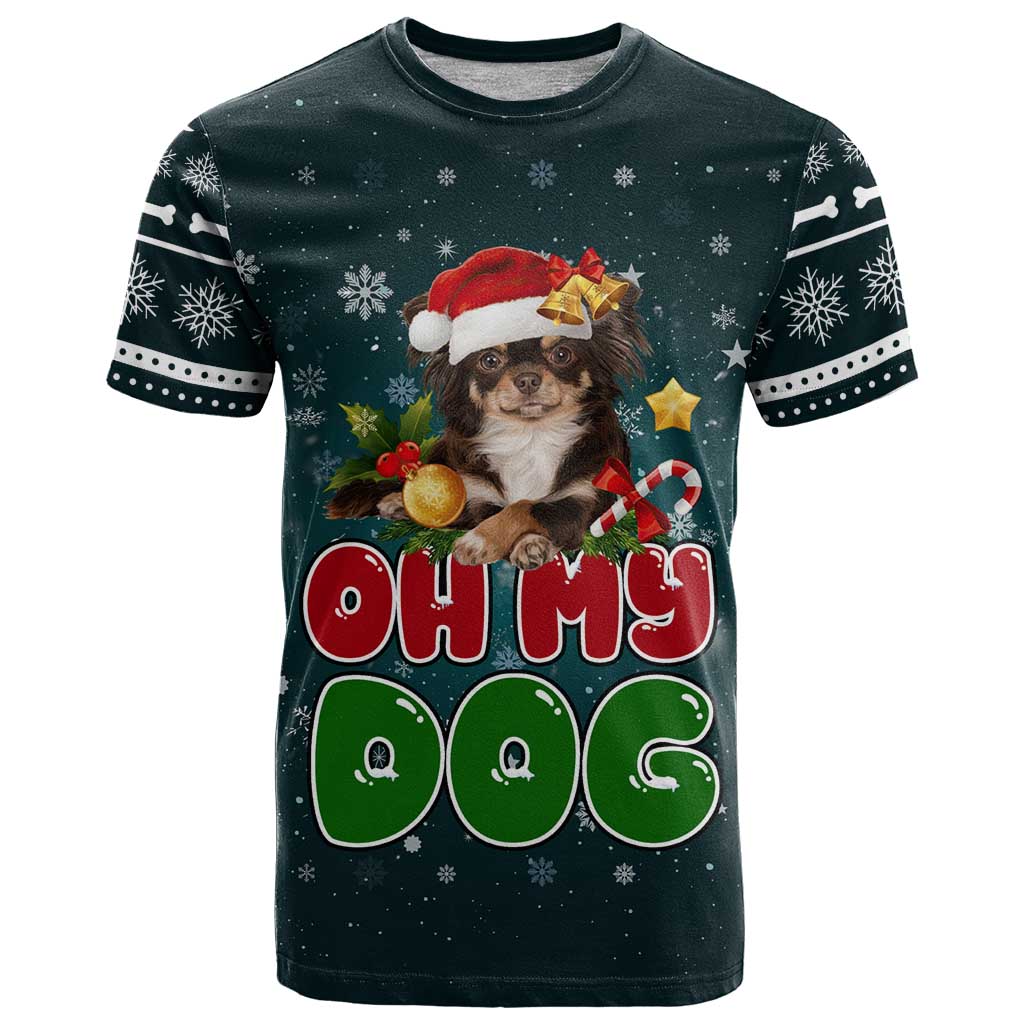 Chihuahua Oh My Dog Christmas T-Shirt Xmas Holiday Patterns Graphic Tee