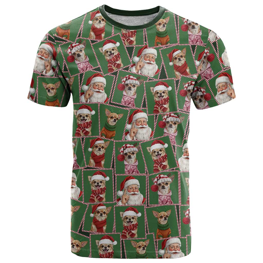 Chihuahua Santa Clau Christmas T-Shirt Xmas Holiday Patterns Graphic Tee