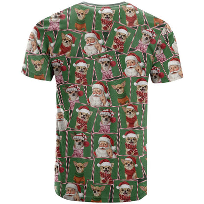 Chihuahua Santa Clau Christmas T-Shirt Xmas Holiday Patterns Graphic Tee