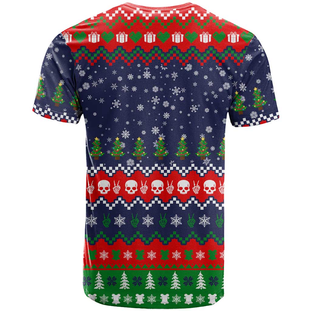 Dead Inside But Jolly Af Christmas Skeleton T-Shirt Xmas Holiday Patterns Graphic Tee